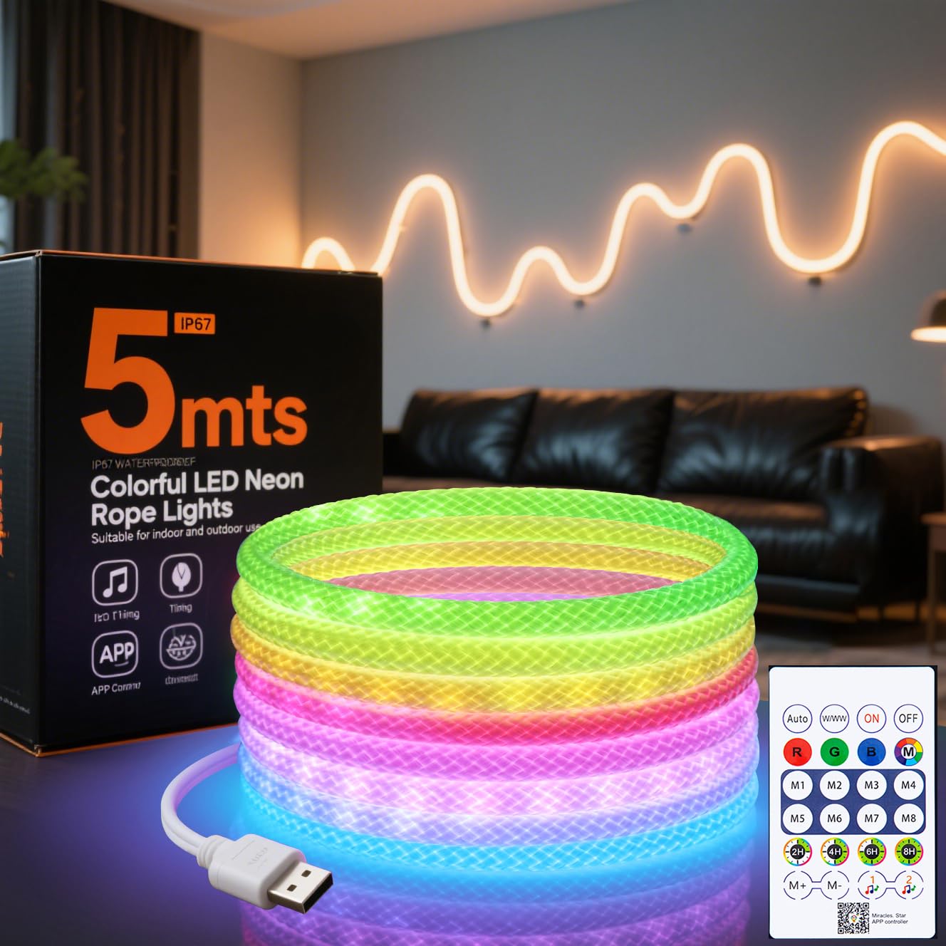 Smart Home Llm - Lampu Strip LED Neon RGBIC 360