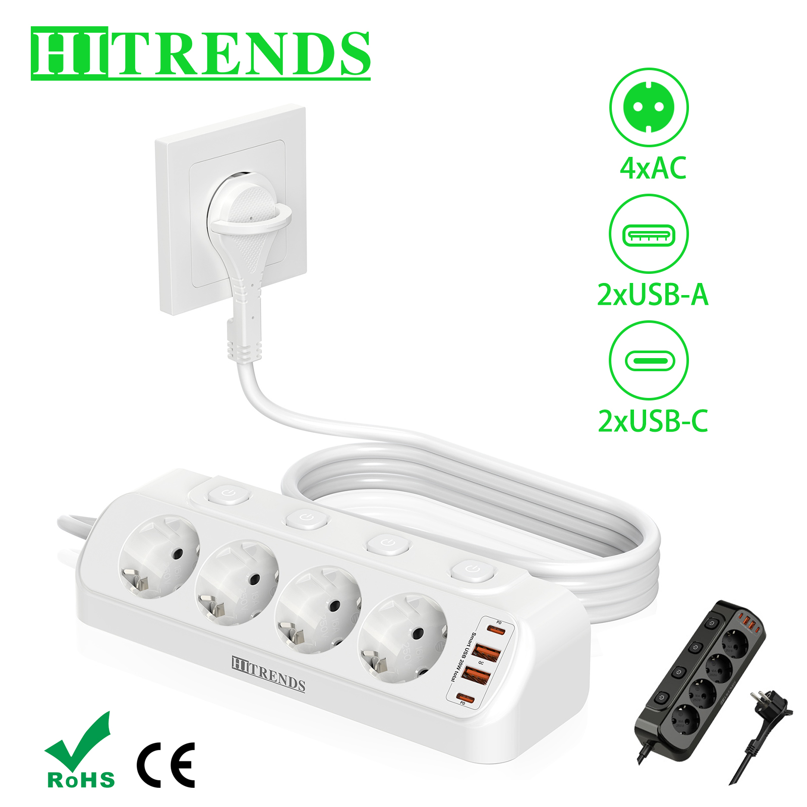 Smart Power Strip - Strip daya soket Desktop multi-kontak, Strip