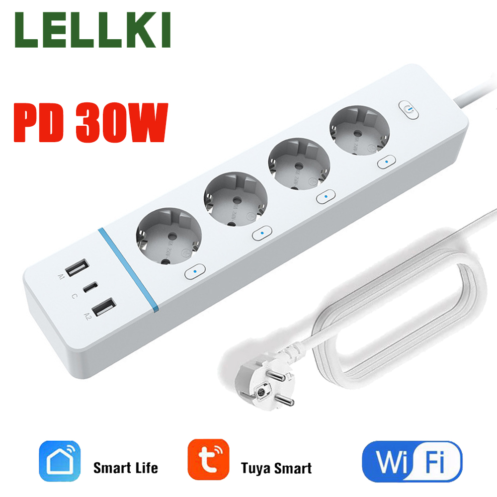 Smart Power Strip - LELLKI Stopkontak WiFi 2A1C PD30W dengan