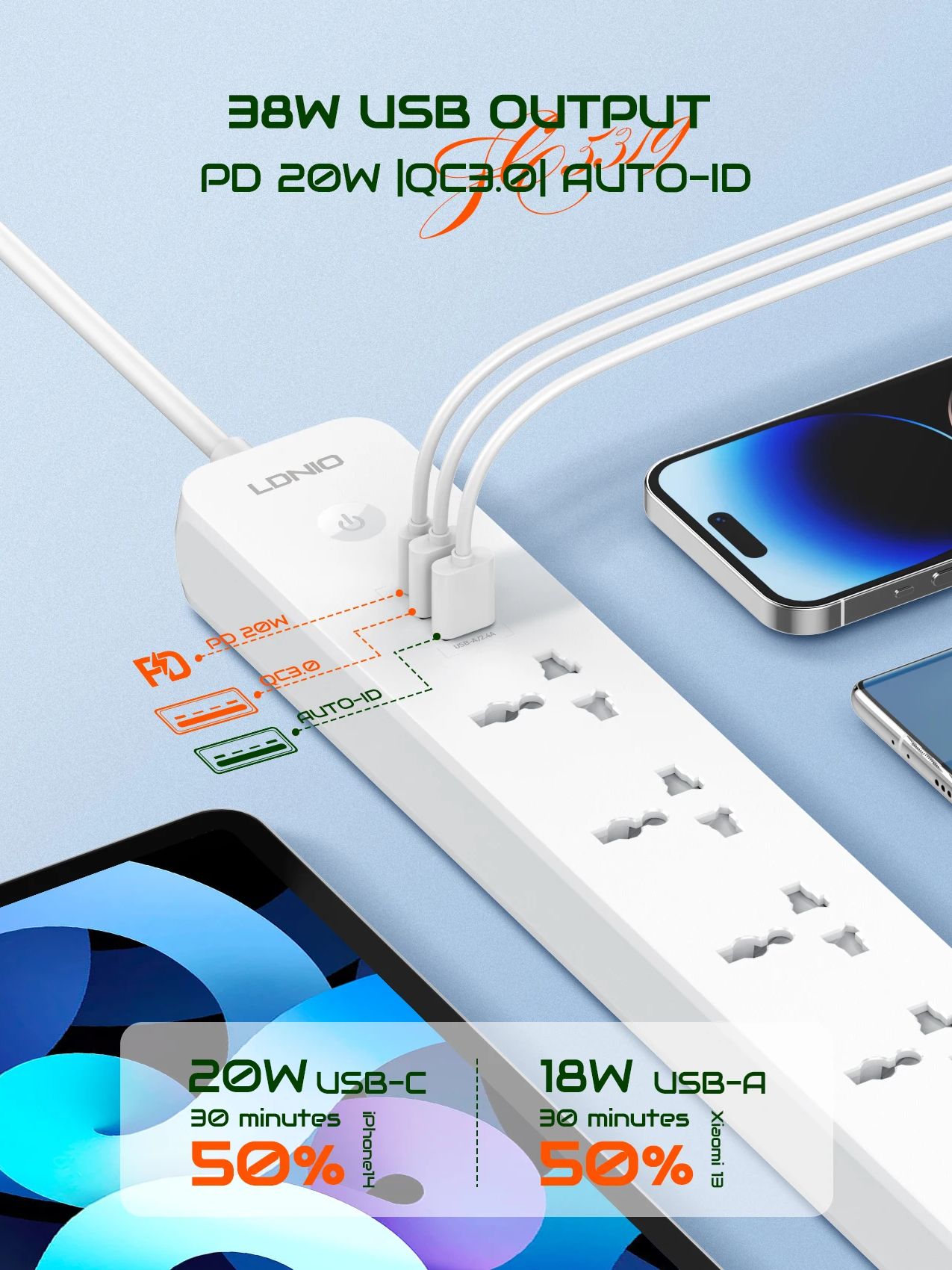 LDNIO Strip daya 2500W, dengan - Smart Power Strip ulasan dan harga
